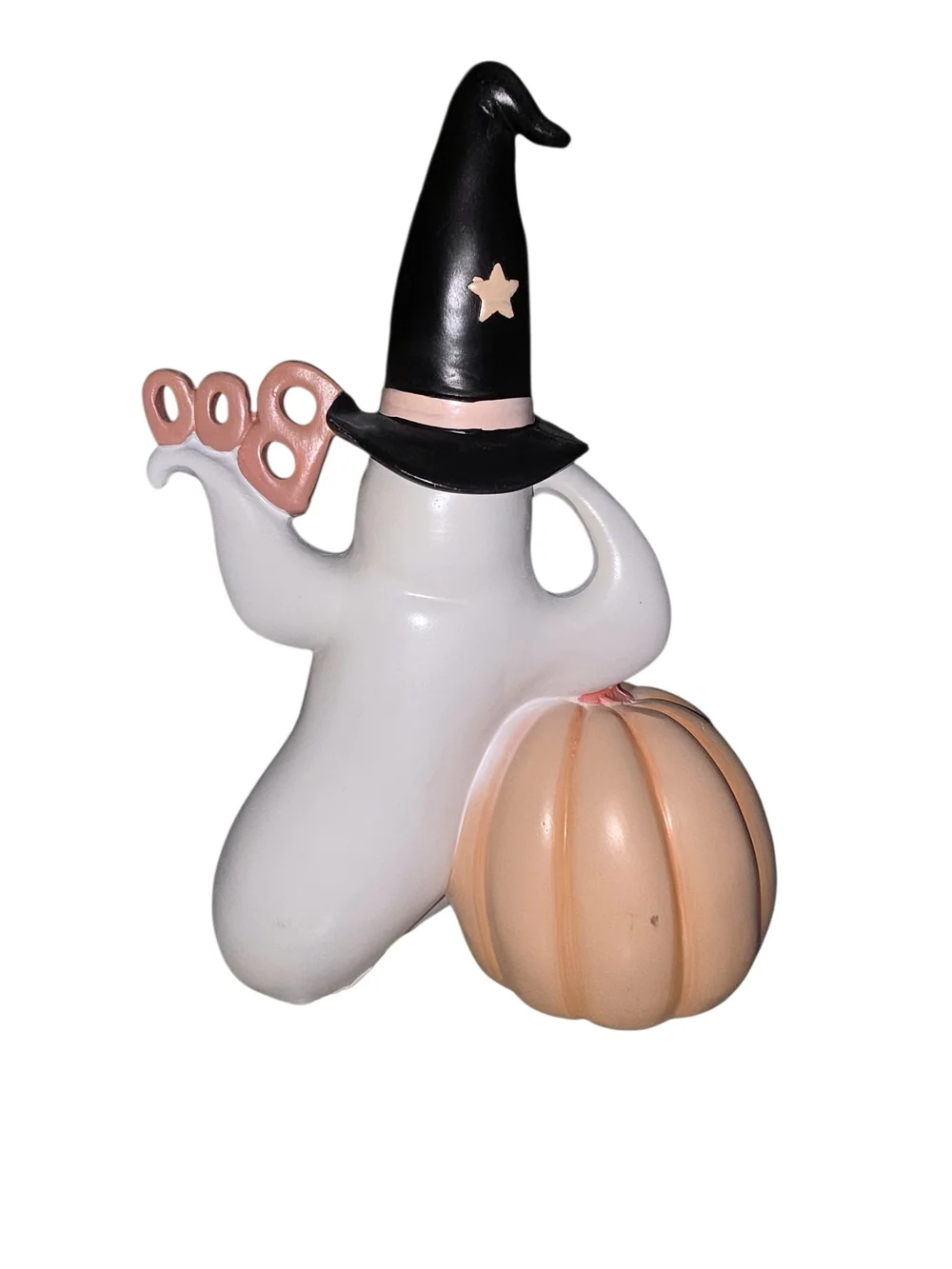 Cute Pink Halloween Ghost & Pumpkin Figurine - White and Pink